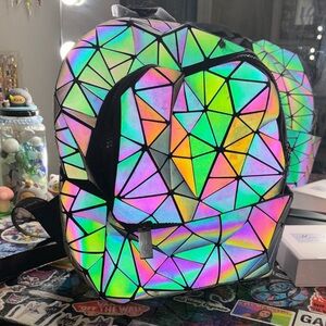 Holographic Geometric Mini Backpack - Iridescent Prism